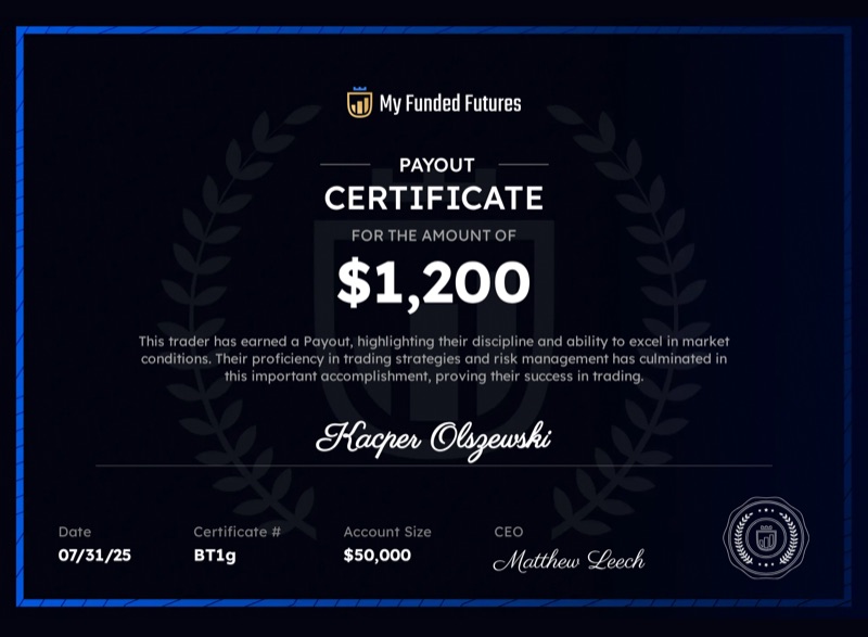 Trader payout certificate