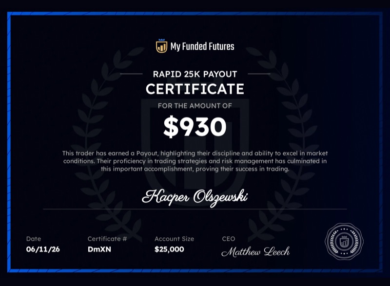 Trader payout certificate